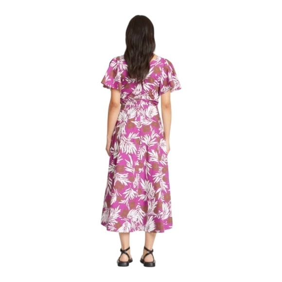 NWT TANYA TAYLOR Lonna Purple Tie Front Floral Poplin Midi Dress Size 20 Plus - Picture 4 of 16